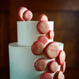 Custom wedding cake with macarons