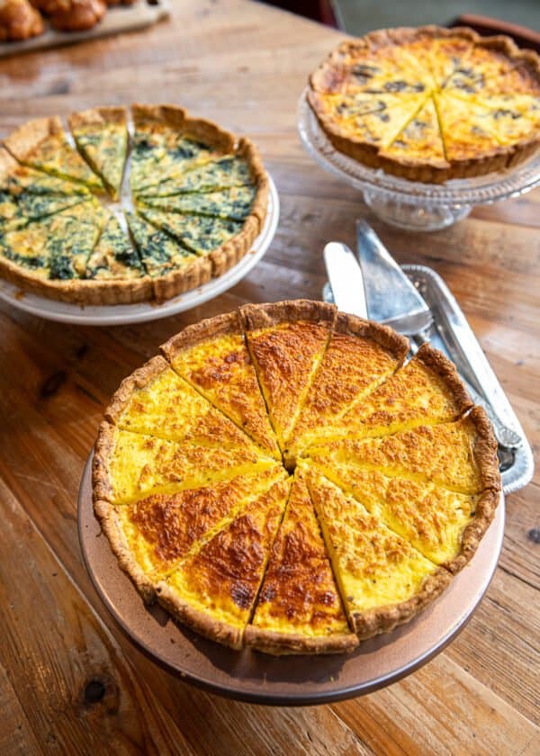 Quiche - spinach, onion, fingerling potato Quiche - ham, cheddar, caramelized onion Quiche - roasted mushroom, sweet onion, Gruyére