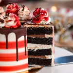 chocolate cake, peppermint buttercream, chocolate peppermint ganache, dark chocolate garnish standard 6” size, serves 6-8 guests
