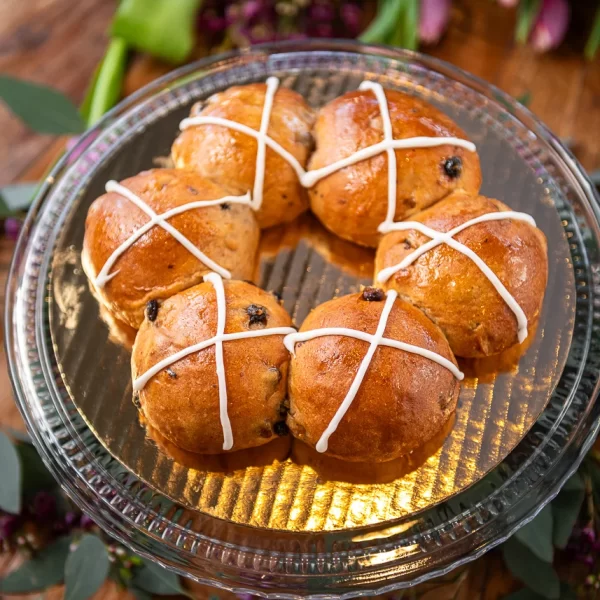 Hot Cross Buns 6 Pack citrus glazed sweet bread with warming spices and dried fruit