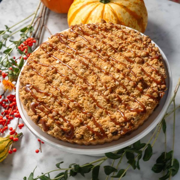 Apple Caramel Crumb Tart serves 8-10 brown butter tart dough, caramel apple filling, brown sugar oat crumble