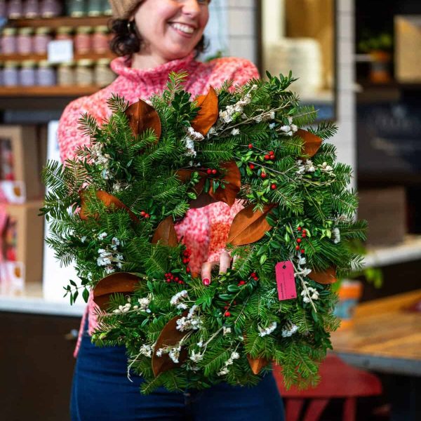 Wreath made in Ellie's Design & Sip wreath decorating class